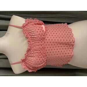 Soft Girl Bubblegum Pink Polka Dot Sheer Spaghetti Strap Babydoll Crop Top